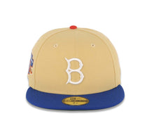 Load image into Gallery viewer, Brooklyn Dodgers New Era MLB 59FIFTY 5950 Fitted Cap Hat Vegas Gold Crown Blue Visor Team Color "B" Logo Jackie Robinson 50th Anniversary Side Patch