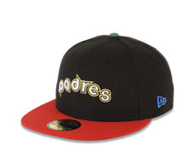 Load image into Gallery viewer, San Diego Padres New Era MLB 59FIFTY 5950 Fitted Cap Hat Black Crown Red Visor White/Yellow Logo 40th Anniversary Side Patch Green UV
