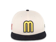 Load image into Gallery viewer, (Corduroy Visor) Mexico New Era WBC World Baseball Classic 59FIFTY 5950 Fitted Cap Hat Cream Crown Navy Visor Yellow/Navy Logo Mexico Flag Side Patch