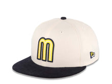 Load image into Gallery viewer, (Corduroy Visor) Mexico New Era WBC World Baseball Classic 59FIFTY 5950 Fitted Cap Hat Cream Crown Navy Visor Yellow/Navy Logo Mexico Flag Side Patch