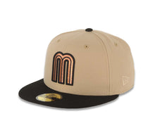 Load image into Gallery viewer, Mexico New Era WBC World Baseball Classic 59FIFTY 5950 Fitted Cap Hat Khaki Crown Black Visor Metallic Brown Logo Mexico Flag Side Patch