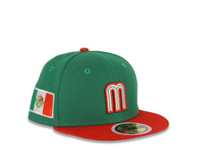 Load image into Gallery viewer, (Youth) Mexico New Era WBC World Baseball Classic 59FIFTY 5950 Fitted Kid Cap Hat Green Crown Red Visor Green/White/Red Logo Mexico Flag Side Patch