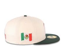 Load image into Gallery viewer, Mexico New Era WBC World Baseball Classic 59FIFTY 5950 Fitted Cap Hat Cream Crown Dark Green Visor Red/Dark Green Logo Mexico Flag Side Patch