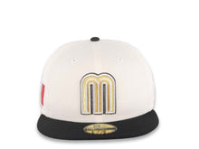 Load image into Gallery viewer, Mexico New Era WBC World Baseball Classic 59FIFTY 5950 Fitted Cap Hat Cream Crown Black Visor White/Metallic Gold/Black Logo Mexico Flag Side Patch