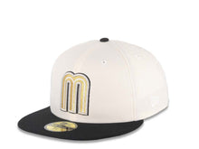Load image into Gallery viewer, Mexico New Era WBC World Baseball Classic 59FIFTY 5950 Fitted Cap Hat Cream Crown Black Visor White/Metallic Gold/Black Logo Mexico Flag Side Patch