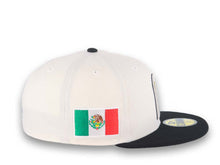 Load image into Gallery viewer, Mexico New Era WBC World Baseball Classic 59FIFTY 5950 Fitted Cap Hat Cream Crown Black Visor White/Metallic Gold/Black Logo Mexico Flag Side Patch