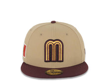 Load image into Gallery viewer, Mexico New Era WBC World Baseball Classic 59FIFTY 5950 Fitted Cap Hat Khaki Crown Maroon Visor Metallic Gold/Maroon Logo Mexico Flag Side Patch Gray UV