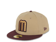 Load image into Gallery viewer, Mexico New Era WBC World Baseball Classic 59FIFTY 5950 Fitted Cap Hat Khaki Crown Maroon Visor Metallic Gold/Maroon Logo Mexico Flag Side Patch Gray UV