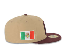 Load image into Gallery viewer, Mexico New Era WBC World Baseball Classic 59FIFTY 5950 Fitted Cap Hat Khaki Crown Maroon Visor Metallic Gold/Maroon Logo Mexico Flag Side Patch Gray UV