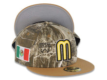 Load image into Gallery viewer, Mexico New Era WBC World Baseball Classic 59FIFTY 5950 Fitted Cap Hat Real-Tree Edge Crown Light Brown Visor Yellow/Black Logo Mexico Flag Side Patch Gray UV