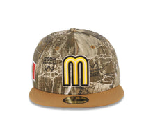 Load image into Gallery viewer, Mexico New Era WBC World Baseball Classic 59FIFTY 5950 Fitted Cap Hat Real-Tree Edge Crown Light Brown Visor Yellow/Black Logo Mexico Flag Side Patch Gray UV