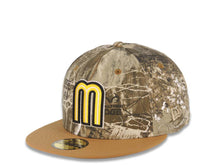 Load image into Gallery viewer, Mexico New Era WBC World Baseball Classic 59FIFTY 5950 Fitted Cap Hat Real-Tree Edge Crown Light Brown Visor Yellow/Black Logo Mexico Flag Side Patch Gray UV