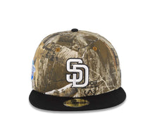 Load image into Gallery viewer, San Diego Padres New Era MLB 59FIFTY 5950 Fitted Cap Hat Real Tree Edge Crown Black Visor White/Black Logo 1998 World Series Side Patch Gray UV
