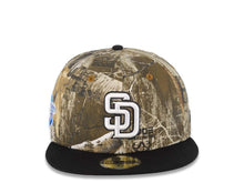 Load image into Gallery viewer, San Diego Padres New Era MLB 59FIFTY 5950 Fitted Cap Hat Real Tree Edge Crown Black Visor White/Black Logo 1998 World Series Side Patch Gray UV