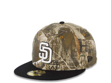 Load image into Gallery viewer, San Diego Padres New Era MLB 59FIFTY 5950 Fitted Cap Hat Real Tree Edge Crown Black Visor White/Black Logo 1998 World Series Side Patch Gray UV