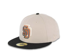 Load image into Gallery viewer, San Diego Padres New Era MLB 59FIFTY 5950 Fitted Cap Hat Stone Crown Black Visor Metallic Black/Gold Staggered Logo Petco Park Side Patch Gray UV