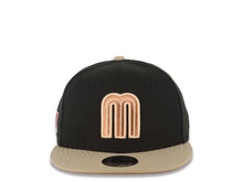 Load image into Gallery viewer, (Youth) Mexico New Era WBC World Baseball Classic 9FIFTY 950 Kid Snapback Cap Hat Black Crown Khaki Visor Metallic Brown Logo Mexico Flag Side Patch