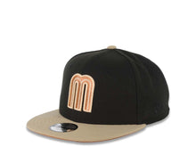 Load image into Gallery viewer, (Youth) Mexico New Era WBC World Baseball Classic 9FIFTY 950 Kid Snapback Cap Hat Black Crown Khaki Visor Metallic Brown Logo Mexico Flag Side Patch