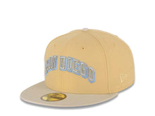 Load image into Gallery viewer, San Diego Padres New Era MLB 59FIFTY 5950 Fitted Cap Hat Vegas Gold Crown Stone Visor Metallic Blue/Gold Script Logo 50th Anniversary Side Patch