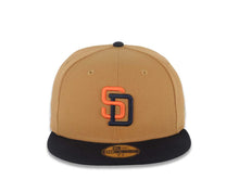 Load image into Gallery viewer, San Diego Padres New Era MLB 59FIFTY 5950 Fitted Cap Hat Light Brown Crown Navy Blue Visor Orange/Navy Blue Logo Gray UV