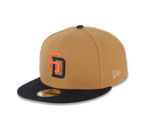 Load image into Gallery viewer, San Diego Padres New Era MLB 59FIFTY 5950 Fitted Cap Hat Light Brown Crown Navy Blue Visor Orange/Navy Blue Logo Gray UV