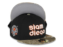 Load image into Gallery viewer, San Diego Padres New Era MLB 59FIFTY 5950 Fitted Cap Hat Black Crown Real Tree Edge Camo Visor Glow White/Orange Slam Logo 40th Anniversary Side Patch