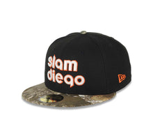Load image into Gallery viewer, San Diego Padres New Era MLB 59FIFTY 5950 Fitted Cap Hat Black Crown Real Tree Edge Camo Visor Glow White/Orange Slam Logo 40th Anniversary Side Patch