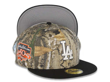Load image into Gallery viewer, Los Angeles Dodgers New Era MLB 59FIFTY 5950 Fitted Cap Hat Real Tree Edge Crown Black Visor White Logo Jackie Robinson 50th Anniversary Side Patch