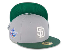 Load image into Gallery viewer, San Diego Padres New Era MLB 59FIFTY 5950 Fitted Cap Hat Gray Crown Green Visor White Logo 1998 World Series Side Patch Green UV Green UV