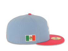 Load image into Gallery viewer, Chicago White Sox New Era MLB 59FIFTY 5950 Fitted Cap Hat Sky Blue Crown Pink Visor White Logo Mexico Flag Side Patch Gray UV