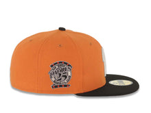 Load image into Gallery viewer, San Diego Padres New Era MLB 59FIFTY 5950 Fitted Cap Hat Dark Orange Crown Black Visor Metallic Silver/White P Logo 25th Anniversary Side Patch