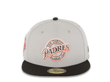 Load image into Gallery viewer, San Diego Padres New Era MLB 59FIFTY 5950 Fitted Cap Hat Gray Crown Black Visor Metallic Black/Lava Red Logo 1992 All-Star Game Side Patch Lava Red UV