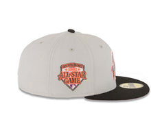 Load image into Gallery viewer, San Diego Padres New Era MLB 59FIFTY 5950 Fitted Cap Hat Gray Crown Black Visor Metallic Black/Lava Red Logo 1992 All-Star Game Side Patch Lava Red UV