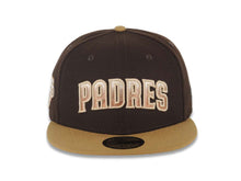 Load image into Gallery viewer, San Diego Padres New Era MLB 59FIFTY 5950 Fitted Cap Hat Dark Brown Crown Wheat Visor Matallic Brown/Cream Gradient Logo Petco Park Side Patch Gray UV