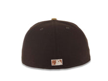 Load image into Gallery viewer, San Diego Padres New Era MLB 59FIFTY 5950 Fitted Cap Hat Dark Brown Crown Wheat Visor Matallic Brown/Cream Gradient Logo Petco Park Side Patch Gray UV