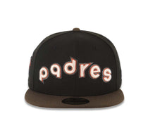 Load image into Gallery viewer, San Diego Padres New Era MLB 59FIFTY 5950 Fitted Cap Hat Black Crown Brown Visor Cream/Red/Metallic Gray Script Logo Catching Friar Side Patch Pink UV
