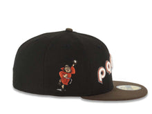 Load image into Gallery viewer, San Diego Padres New Era MLB 59FIFTY 5950 Fitted Cap Hat Black Crown Brown Visor Cream/Red/Metallic Gray Script Logo Catching Friar Side Patch Pink UV