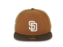 Load image into Gallery viewer, San Diego Padres New Era MLB 59FIFTY 5950 Fitted Cap Hat Toasted Peanut Crown Brown Visor Glow White Logo 1998 World Series Side Patch Pink UV