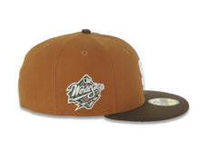 Load image into Gallery viewer, San Diego Padres New Era MLB 59FIFTY 5950 Fitted Cap Hat Toasted Peanut Crown Brown Visor Glow White Logo 1998 World Series Side Patch Pink UV