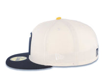 Load image into Gallery viewer, Mexico New Era 59FIFTY 5950 Fitted Cap Hat Cream Crown Navy Blue Visor Yellow/White/Navy Logo Mexico Flag Side Patch Gray UV