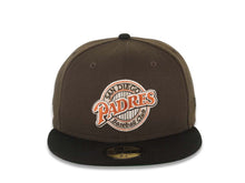 Load image into Gallery viewer, San Diego Padres New Era MLB 59FIFTY 5950 Fitted Cap Hat Brown Crown Black Visor Dark Orange/Brown Baseball Club Logo Batterman Batty Side Patch Green UV