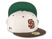 Load image into Gallery viewer, San Diego Padres New Era MLB 59FIFTY 5950 Fitted Cap Hat Cream Crown Brown Visor Brown/Orange Logo Batterman Batty Side Patch Green UV