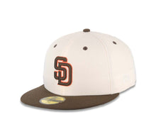 Load image into Gallery viewer, San Diego Padres New Era MLB 59FIFTY 5950 Fitted Cap Hat Cream Crown Brown Visor Brown/Orange Logo Batterman Batty Side Patch Green UV