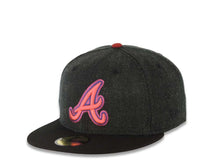 Load image into Gallery viewer, Atlanta Braves New Era MLB 59FIFTY 5950 Fitted Cap Hat Black Crown Black Visor Lava Red/Purple Logo Gray UV