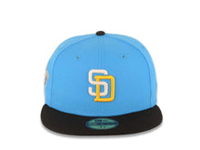 Load image into Gallery viewer, San Diego Padres New Era MLB 59FIFTY 5950 Fitted Cap Hat Blue Crown Black Visor White/Yellow Logo 1998 World Series Side Patch Gray UV
