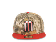 Load image into Gallery viewer, Mexico New Era 9FIFTY 950 Snapback Cap Hat Real Tree Edge Camo Crown Red Visor Glow White/Red “M” Logo Mexico Flag Side Patch