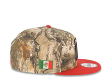 Load image into Gallery viewer, Mexico New Era 9FIFTY 950 Snapback Cap Hat Real Tree Edge Camo Crown Red Visor Glow White/Red “M” Logo Mexico Flag Side Patch