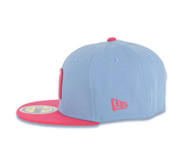 Load image into Gallery viewer, (Youth) Mexico New Era WBC World Baseball Classic 59FIFTY 5950 Kid Fitted Cap Hat Sky Blue Crown Magenta Visor White/Magenta M Logo Mexico Flag Side Patch
