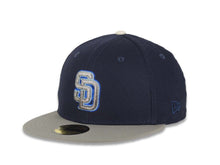 Load image into Gallery viewer, San Diego Padres New Era MLB 59FIFTY 5950 Fitted Cap Hat Navy Blue Crown Gray Visor Metallic Black/Blue Logo 2016 All-Star Game Side Patch Cream UV