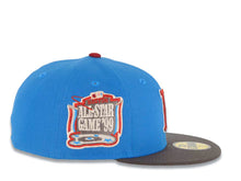 Load image into Gallery viewer, Boston Red Sox New Era MLB 59FIFTY 5950 Fitted Cap Hat Cardinal Blue Crown Dark Gray Visor Metallic Red/Cream Logo 1999 All-Star Game Side Patch Gray UV